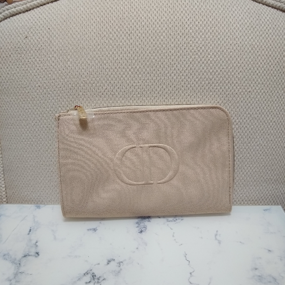 New Dior Beauty Pouch Beige/Tan Makeup Bag Cosmetic Clutch Case
